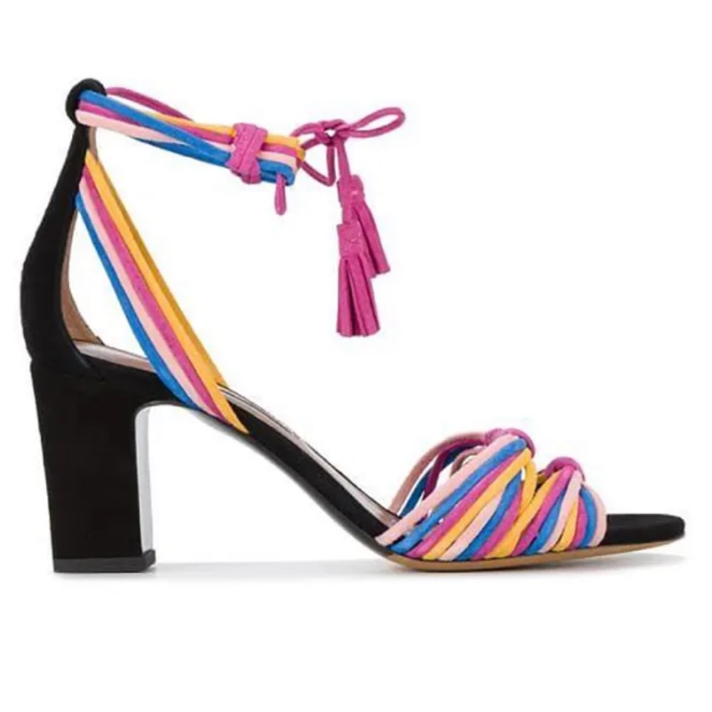 Tabitha Simmons woven strappy sandals heels size 8.5 rainbow colourful summer
